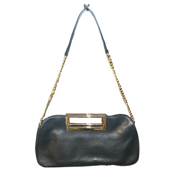 Michael Kors Handbags - Michael Kors Berkley Clutch Women Black Leather Gold Chain Strap Bag 11"X7"X1.5"
